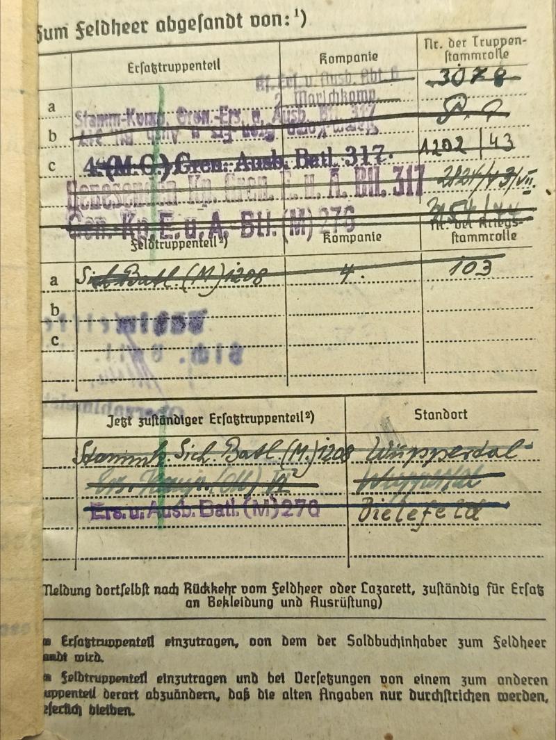 Heer Soldbuch. Motorised Infantry, Driver. Stomach Battalion.