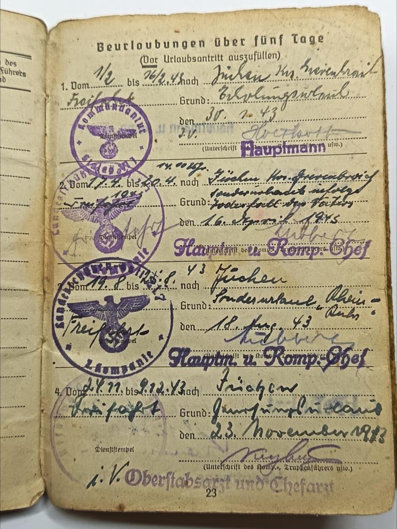 Heer Soldbuch. Motorised Infantry, Driver. Stomach Battalion.