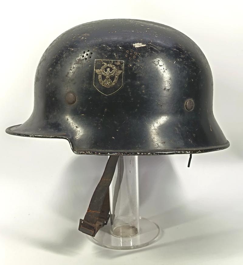 WW2 German Feuerschutzpolizei Aluminium M34 Square Dip Helmet.