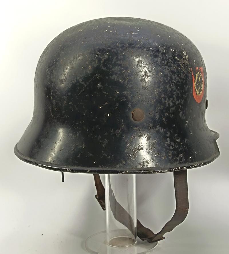 WW2 German Feuerschutzpolizei Aluminium M34 Square Dip Helmet.