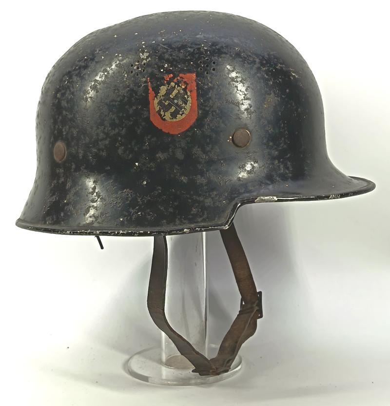 WW2 German Feuerschutzpolizei Aluminium M34 Square Dip Helmet.