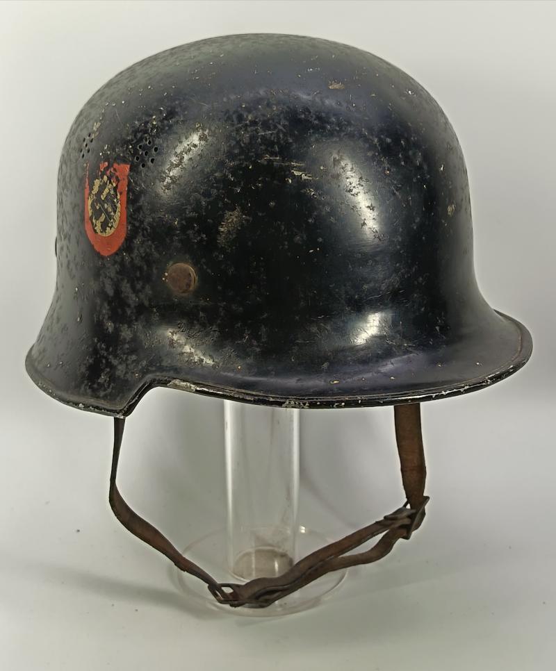 WW2 German Feuerschutzpolizei Aluminium M34 Square Dip Helmet.