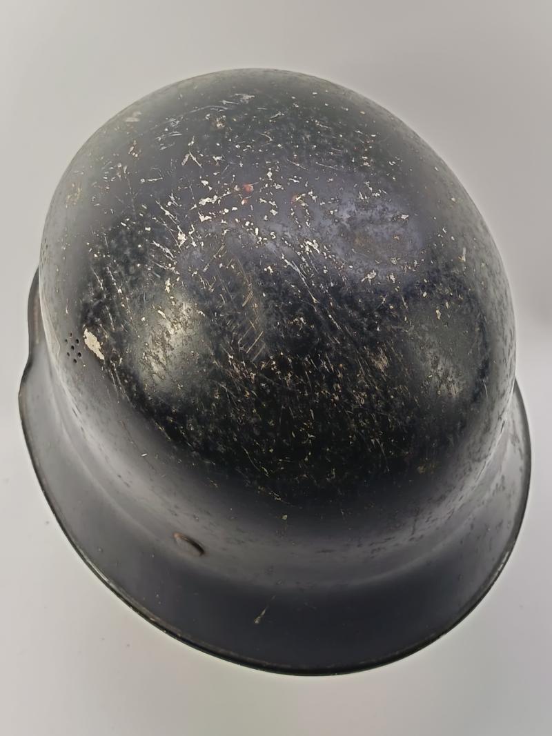 WW2 German Feuerschutzpolizei Aluminium M34 Square Dip Helmet.