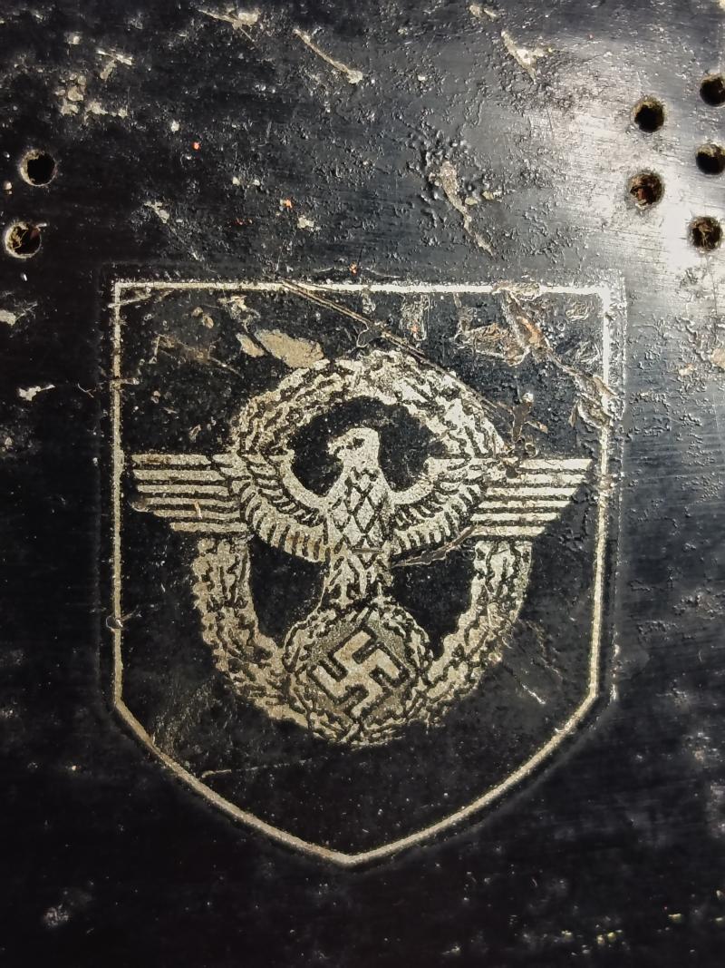 WW2 German Feuerschutzpolizei Aluminium M34 Square Dip Helmet.