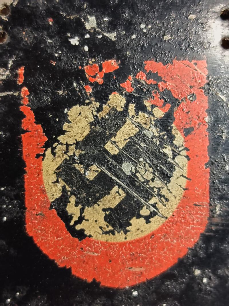 WW2 German Feuerschutzpolizei Aluminium M34 Square Dip Helmet.
